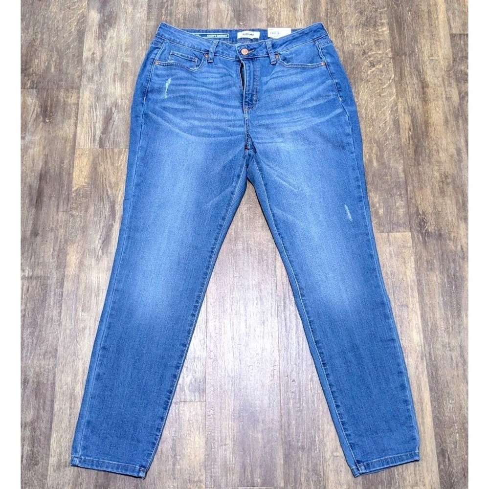 Sonoma Goods Womens 12 R Curvy Skinny Jeans Blue Mid Rise Distressed Stretch NWT